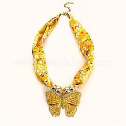 Butterfly 304 Stainless Steel Pendant Printed Cloth Scarf Necklaces for Women&nbsp;FS-WG29D0A-01