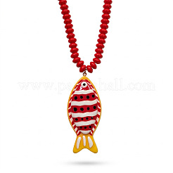 Summer Beach Resin Fish Pendant Rondelle Beaded Necklaces for Women&nbsp;WG3A5E5-01