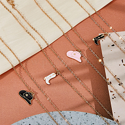 4Pcs 4 Styles Cowboy Theme Hat & Shoes Alloy Enamel Pendant Necklaces Set for Women&nbsp;NJEW-FI0001-10