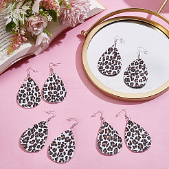 4 Pairs Artificial Leather Teardrop with Leopard Print Dangle Earrings&nbsp;EJEW-UN0002-92A