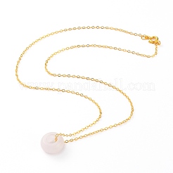 Rondelle Natural Rose Quartz Pendant Necklaces&nbsp;NJEW-JN03237-02
