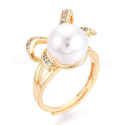 Bowknot Brass Micro Pave Clear Cubic Zirconia Adjustable Ring Settings&nbsp;KK-T076-27G
