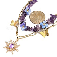 Alloy Resin Sun & Brass Butterfly Pendant Necklaces&nbsp;NJEW-JN05468-03