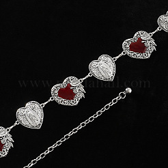 Rose Flower Dark Red Heart Virgin Mary Alloy & Epoxy Resin Link Chain Waist Belly Chains for Women&nbsp;FS-WG30022-01