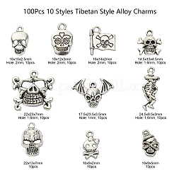 100Pcs 10 Styles Tibetan Style Alloy Pendants&nbsp;SKUL-CJ0001-01