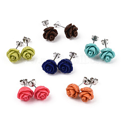 Synthetical Coral Flower Ear Studs&nbsp;EJEW-R102-01