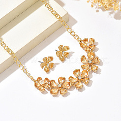 Alloy & Iron Rhinestone Flower Stud Earrings & Necklaces Sets for Women&nbsp;WG4CEEF-01
