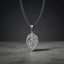 Vintage 304 Stainless Steel Embossed Leaf Pendant Necklaces for Men&nbsp;WGF3091-01