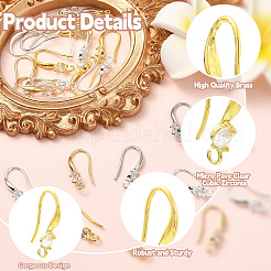 40Pcs 4 Colors Brass Micro Pave Clear Cubic Zirconia Hoop Earring Findings&nbsp;KK-CJ0003-97