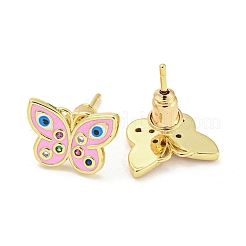 Butterfly with Evil Eye Real 18K Gold Plated Brass Stud Earrings&nbsp;EJEW-L269-098G-02