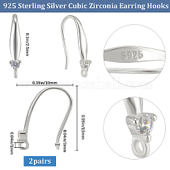 2 Pairs Rhodium Plated 925 Sterling Silver Micro Pave Cubic Zirconia Earring Hooks&nbsp;STER-BBC0007-09