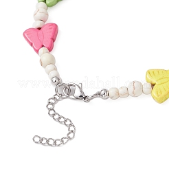Dyed Synthetic Turquoise Round Butterfly Beaded Anklets&nbsp;AJEW-AN00710