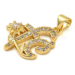 Rack Plating Brass Micro Pave Clear Cubic Zirconia Pendants&nbsp;KK-Z063-35G