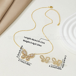 Brass Micro Pave Clear Cubic Zirconia Pendant Necklaces & Stud Earrings&nbsp;FS-WG0DF58-01