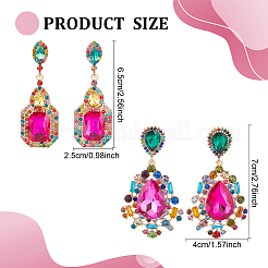 2 Pairs 2 Style Rhinestone Teardrop & Rectangle Dangle Stud Earrings&nbsp;EJEW-AN0002-98