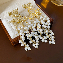 Alloy Plastic Pearl Bead Leaf Dangle Stud Earrings&nbsp;FS-WGB9C0C-01