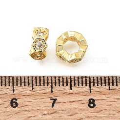 Hexagon Brass Micro Pave Clear Cubic Zirconia European Beads&nbsp;KK-Z156-01G-02