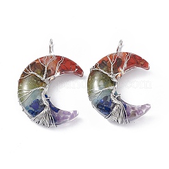 7 Chakra Natural Mixed Stone Chip Copper Wire Wrapped Big Pendants&nbsp;G-F733-03A