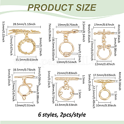 12Pcs 6 Styles Brass Toggle Clasps&nbsp;KK-PH0011-40G