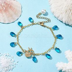 Alloy Starfish Scallop Shell Shape with Glass Teardrop Charm Bracelets&nbsp;BJEW-JB09983-01