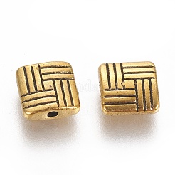Tibetan Style Alloy Square Carved Stripes Beads&nbsp;TIBEB-5602-AG-LF
