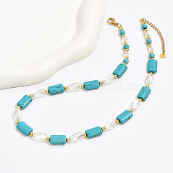 Bohemian Style Handmade Rectangle Synthetic Turquoise & Faceted Teardrop Glass Beaded Necklaces for Women's Date Gift&nbsp;TF2748