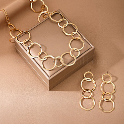 Alloy Ring Link Chain Necklace & Stud Dangle Earrings Sets&nbsp;FS-WGB71C6-01