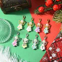 7Pcs 7 Colors Christmas Tree Handmade Porcelain & ABS Plastic Imitation Pearl Angel Pendant Decorations&nbsp;HJEW-FS00083