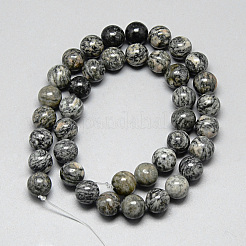 Natural Black Silk Stone/Netstone Bead Strands&nbsp;G-Q948-75