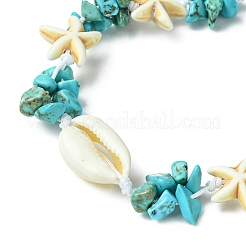 Synthetic Turquoise Starfish & Natural Shell Braided Bead Bracelets&nbsp;BJEW-TA00371