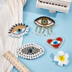 4Pcs 4 Styles Polyester & Fibre & Glass Rhinestone Embroider Thread Iron on/Sew On Patches&nbsp;PATC-GF0002-01