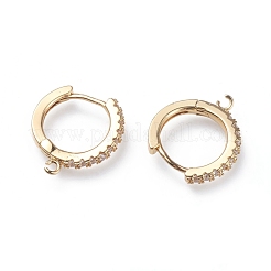 Brass Micro Pave Cubic Zirconia Huggie Hoop Earring Findings&nbsp;ZIRC-G156-07G