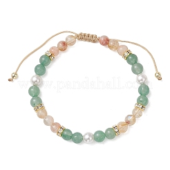 3Pcs Natural Mixed Gemstone & Shell Pearl Round Beaded Braided Bead Bracelets&nbsp;BJEW-JB13392