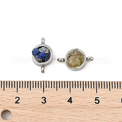 Natural Mixed Gemstone Chip 304 Stainless Steel Flat Round Connector Charms&nbsp;KK-P300-30P