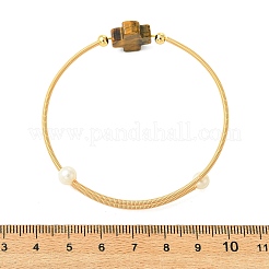 Natural Gemstone & Freshwater Pearl Beaded Copper French Wired Cuff Bangles for Women&nbsp;BJEW-JB13983