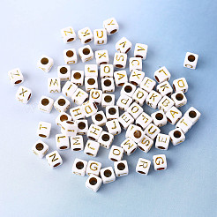 156Pcs 26 Style White Plating Acrylic Letters Beads&nbsp;SACR-YW0001-02