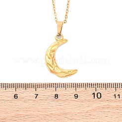Texture Moon 304 Stainless Steel Pendant Necklaces&nbsp;NJEW-H059-13G