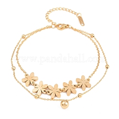 Flower 304 Stainless Steel Satellite Chains Double Layers Anklets&nbsp;BJEW-H643-05G