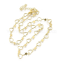Brass Heart Star Link Chain Necklaces for Women&nbsp;NJEW-D314-02G