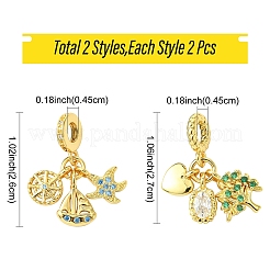 2Pcs 2 Styles Rack Plating Brass Cubic Zirconia European Dangle Charms Large Hole Pendants&nbsp;KK-YW0002-82