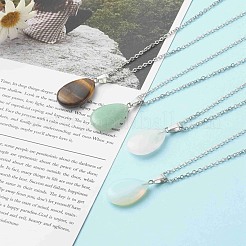 Teardrop Natural Mixed Stone Pendant Necklaces&nbsp;NJEW-JN03631