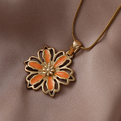 Stainless Steel Enamel Orange Flower Pendant Necklaces for Women&nbsp;JP8682