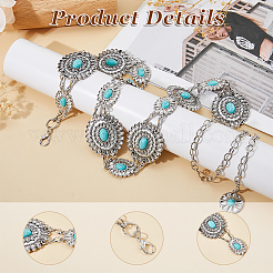1Pc Alloy Pave Synthetic Turquoise Oval Flower Link Chain Waist Belly Body Chains for Women&nbsp;AJEW-DC0003-22