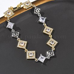 Brass Micro Pave Clear Cubic Zirconia Link Chain Bracelets for Women&nbsp;BJEW-C156-06C-PG