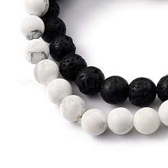 Men's Natural Howlite & Lava Rock Stretch Beaded Bracelets Sets&nbsp;BJEW-JB05429