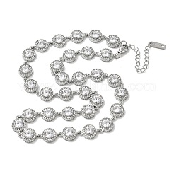 304 Stainless Steel Full Rhinestone Flat Round Link Chain Necklaces for Women&nbsp;SA-CBABBEA-02P-01