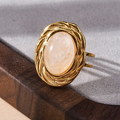 Oval Natural Quartz Crystal Finger Rings&nbsp;RJEW-M063-01G-12