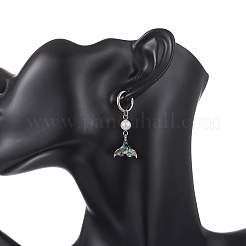 Paua Shell & 202 Stainless Steel Huggie Hoop Earrings&nbsp;EJEW-JE06964-02