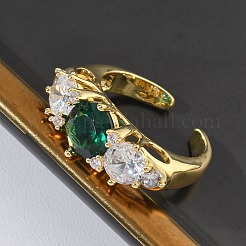 Brass Micro Pave Cubic Zirconia Cuff Open Rings for Women&nbsp;RJEW-L343-07G-01