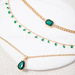 Alloy Emerald Rhinestone Pendant 3 Layer Necklaces for Women&nbsp;FS-WG52D3B-01